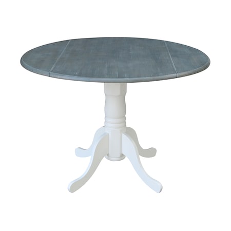 International Concepts Round 42 in Rd Dual Drop Leaf Ped Table, White/Heather Gray, 42 W, 42 L, 29.5 in H, Wood T05-42DP